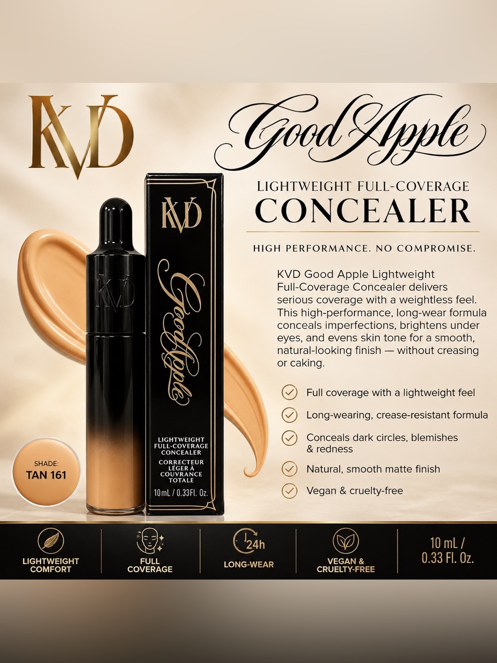 KVD Good Apple Lightweight Full-Coverage Concealer - Tan 161